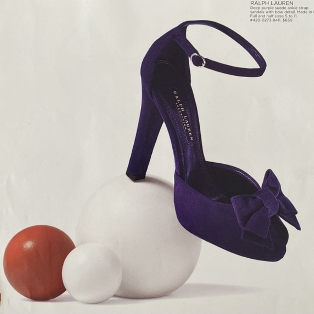 Ralph Lauren Collection Purple Suede Ankle Strap Platform Heels with Bow Size 9